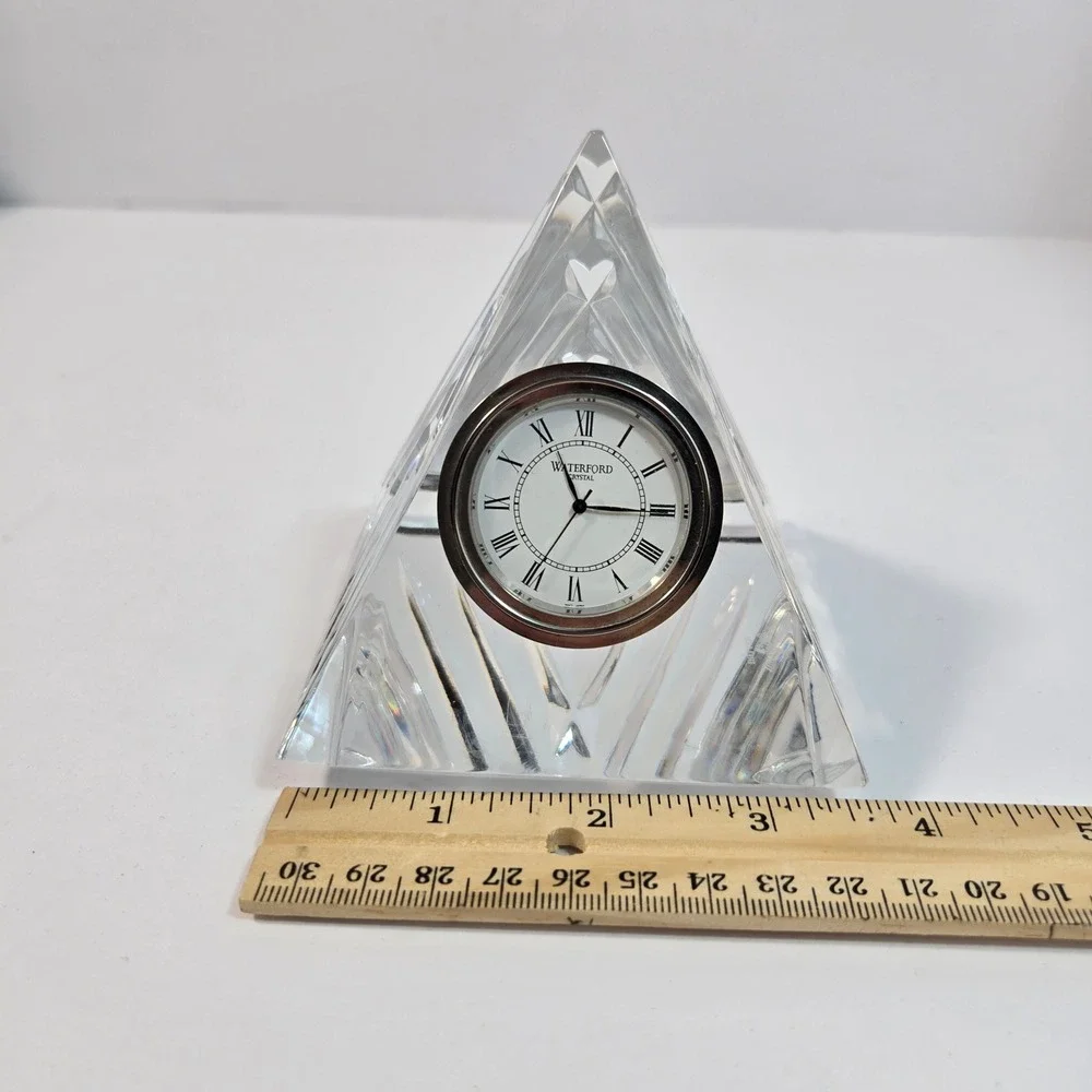 Waterford Crystal Pyramid Desk Clock Made in Ireland Cut Glass Roman Numeral 4